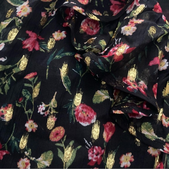J. Crew Ruffle Neck Top in Midnight Vintage Floral Gold Metallic Size S - Picture 7 of 12